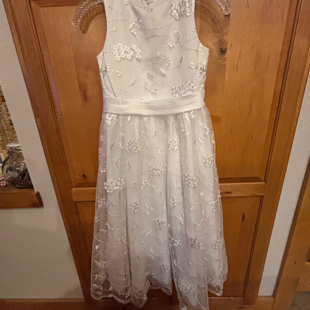 David's Bridal Ivory Floral Kids Dress
